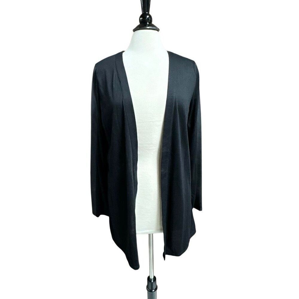 Carolyn Taylor Womens Black Cardigan With Faux Leather Sleeves Size S NEW